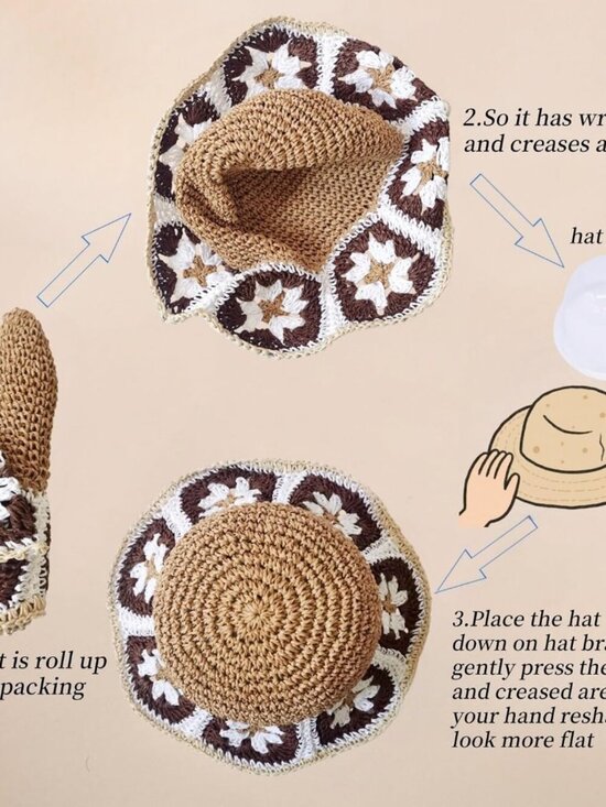 Women Foldable Summer Wide Brim Packable Sun Hat Travel Straw Fedora Hat Floral4 main image 7